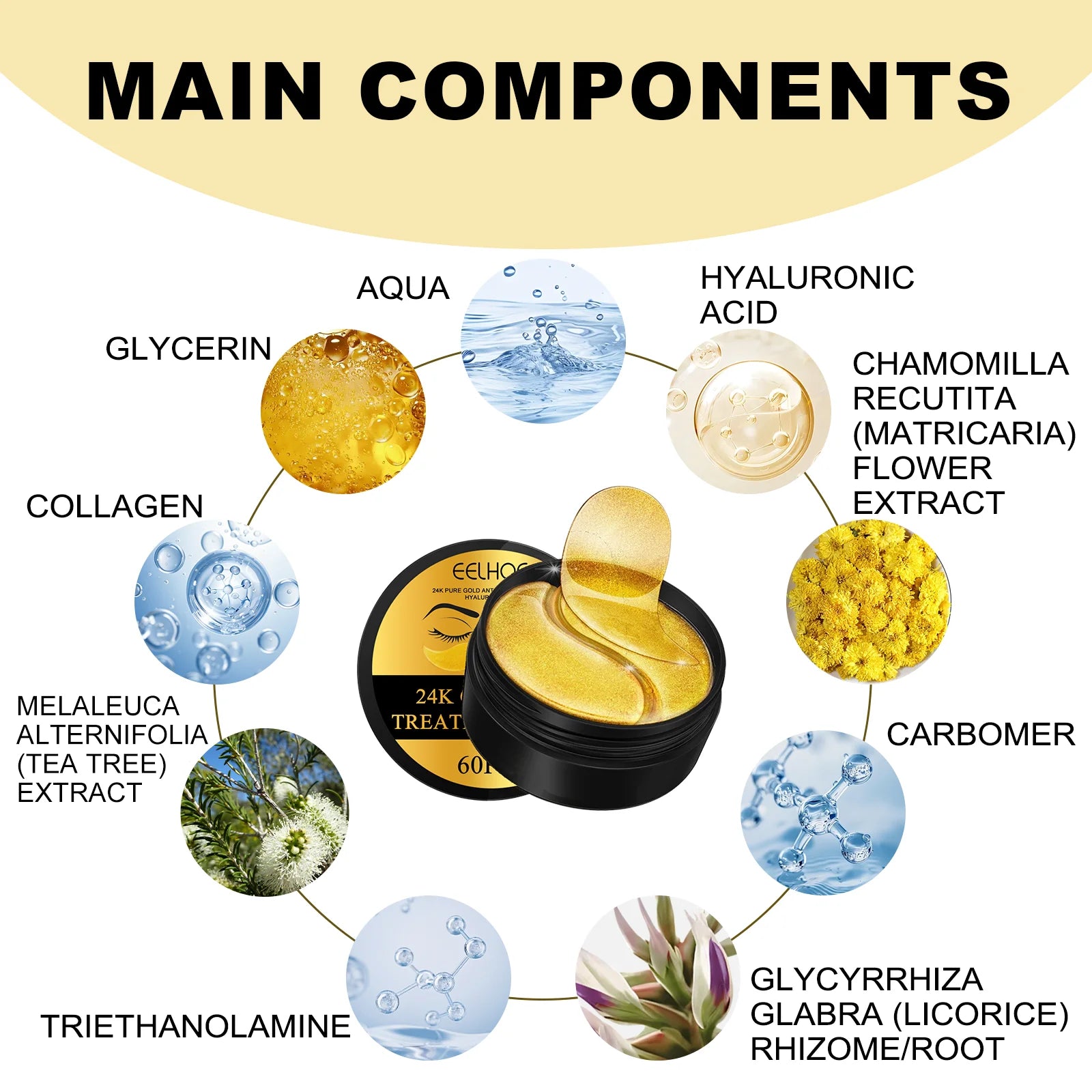 24K Gold Eye Mask Removal Eyes Bags Anti Dark Circles